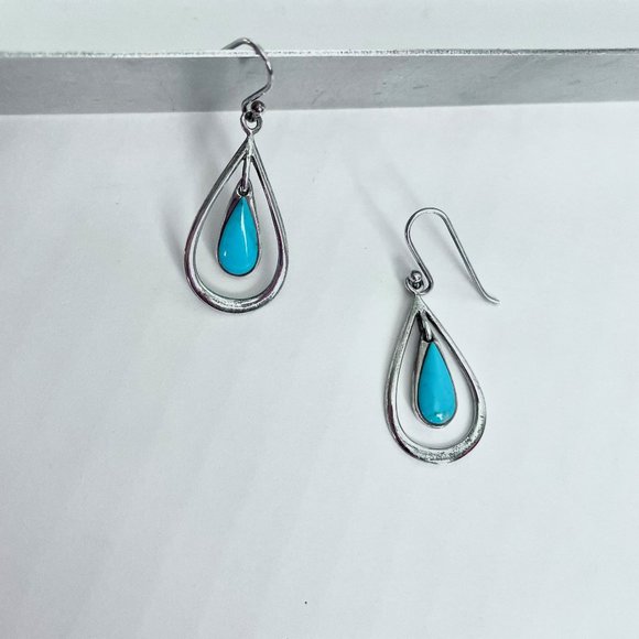 925 Sterling Silver Turquoise Earrings Dangle Drop Teardrop Signed SX Sally C - Picture 8 of 8